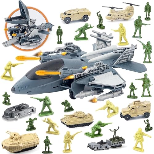 Boderam Aviones de Carga Transporte Militar Juegos de Juguetes automóviles Tanques Militares Coches de helicóptero,muñecos de Juguetes Combate de Soldados Masculinos del ejército Regalos de 3+ años