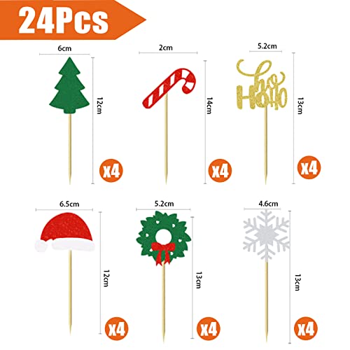 Bymivofun 24 piezas Toppers de Pastel de Navidad, Toppers de Cupcakes de Navidad, para Decoraciones de Pasteles de Navidad para Fiesta de Navidad Suministros de Vacaciones
