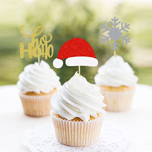 Bymivofun 24 piezas Toppers de Pastel de Navidad, Toppers de Cupcakes de Navidad, para Decoraciones de Pasteles de Navidad para Fiesta de Navidad Suministros de Vacaciones