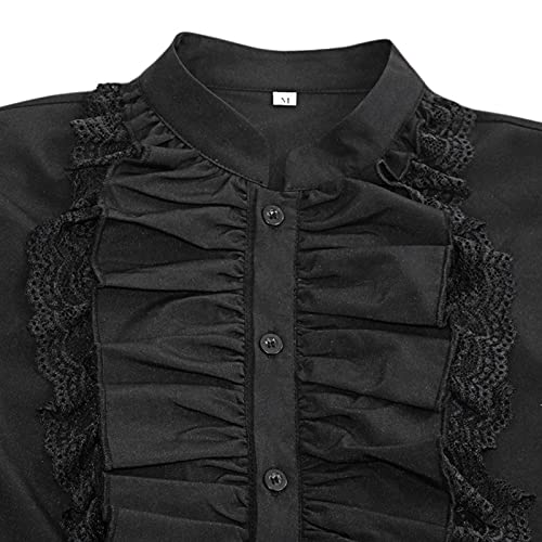 Camisa con volantes medieval pirata gótica steampunk disfraz victoriano renacimiento Halloween Carnaval Viking Cosplay Tops volantes camisa, Negro , L