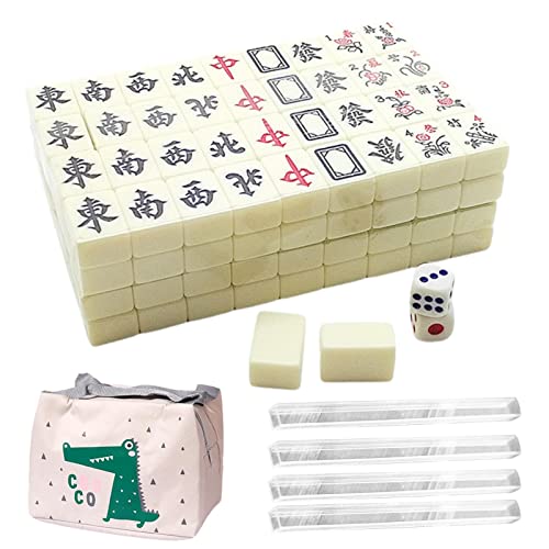 Caneem Juego de Mahjong Chino, 144 Piezas de Azulejos de melamina Mahjong, Juego de Mah Jong de Viaje con Bolsa de Almacenamiento, versión China Tradicional, Juegos de Mesa Familiares, Suministros