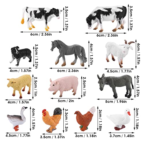 cobee Mini Figuras de Animales de Granja, 12 Piezas Figuras de Animales de Granja Realistas Juguetes Simulación de Animales de Granja Miniatura Playset Favores de Fiesta Juguetes de baño (3-6 cm)