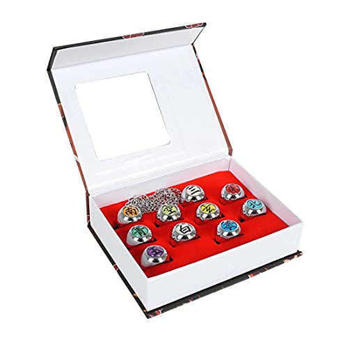 CosplayStudio Akatsuki - Juego de 10 anillos de los miembros de metal, caja de colección de joyas