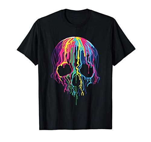 Cráneo de arco iris que se derrite Gráfico de Halloween Camiseta
