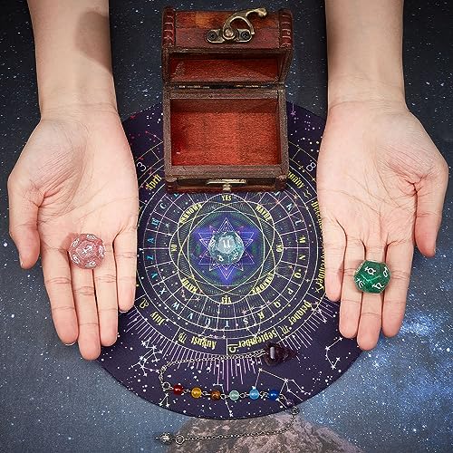 CREATCABIN Juego de Tablero de Péndulo de Dados de Astrología de Tarot Juego de Péndulo de Amatista de Chakra de Dados Astrológicos de Tarot Kit de Péndulo de Radiestesia Brujería Wiccan 2 cm