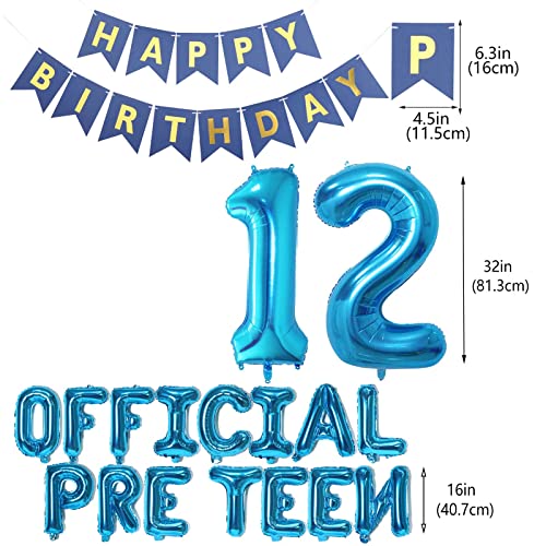 Decoraciones de cumpleaños número 12 para niños, globo oficial de cumpleaños número 12 para preadolescentes, pancarta de feliz cumpleaños número 12, globos de aluminio para suministros de cumpleaños