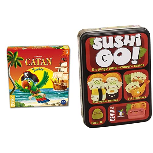 Devir Packs - Catan Junior, Juego de Mesa Familiar (BGCATJU) + Sushi Go, Juego de Cartas, Juego de Cartas Divertido (BGSUSHI)