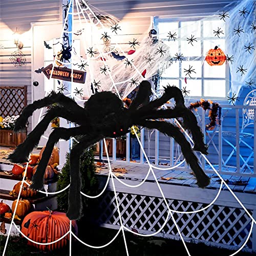 DIDUDE Juego de Arañas de Decoración de Halloween,7x5.5m Telaraña Triangular con 1 Araña Gigante(150cm) Y 20 Pequeñas Arañas Falsas 40g Telaraña,arañas espeluznantes para la fiesta de Halloween