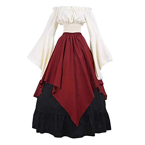 Disfraz Traje Medieval Manga Larga para Mujer Princesa Reina Dama Cosplay Criada Rojo M