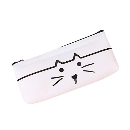 fablcrew Pencil Case Estuche Estilo Gato, estuche para lápices, bolsa de maquillaje cosmetico, monedero Cómic para estudiantes adultos Blanca