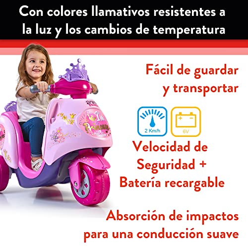 FEBER - Scooty Little Princess, Moto Scooter eléctrica Color Rosa de 6V, y correpasillos con diseño de Princesa, Juguete +1 año, Famosa (FEB09000)