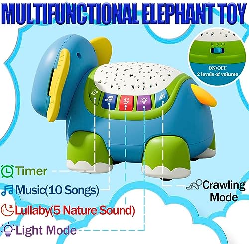 Felly Juguetes Niños 1 año, Elefante Juguetes Musical Bebes 6 9 12 18 Meses Música y Luces Led Proyector, Detección Automática para Evitar Obstáculos, Juegos Regalos para Niños Niñas, 5 Modos