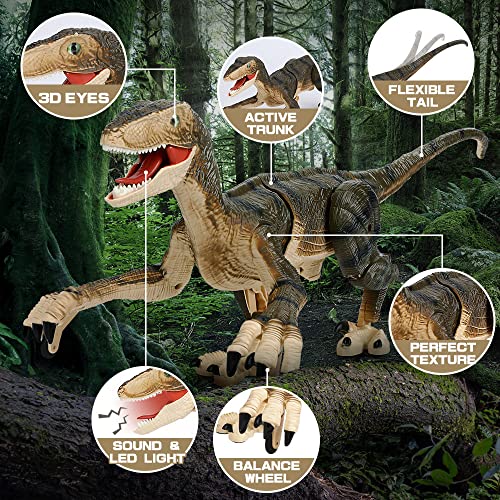 FRUSE Dinosaurio Teledirigido,2.4GHz Dinosaurio Robot con luz LED y,Rugido, Caminando Realistas, Juguetes con Batería Recargable para Niños de 3 4 5 6 7 8 9+ Años para Regalos Cumpleaños