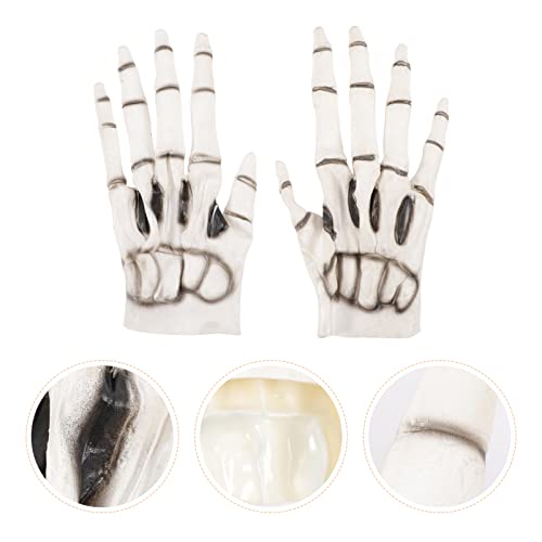 Gadpiparty 3 Pares Guantes De Vinilo Guantes De Mano De Esqueleto Cosplay Guantes De Calavera Guantes De Esqueleto De Látex Dedo De Bruja Abajo Mitones Orejeras Dedo Completo Blanco Fantasma