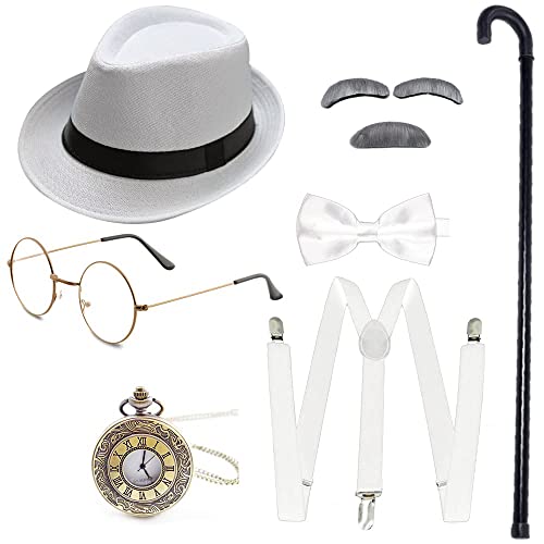 Gionforsy Juego de accesorios para disfraz de gángster de Gatsby para hombre de los años 20 con sombrero de periódico, Estilo2-blanco., talla única