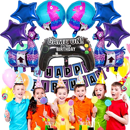 Globos de Cumpleaños de Videojuegos Decoracion Cumpleaños Videojuego Pancarta de Cumpleaños de Videojuegos Globos de Aluminio Adornos para Pasteles Decoración Cumpleaños Niño (10 piezas)