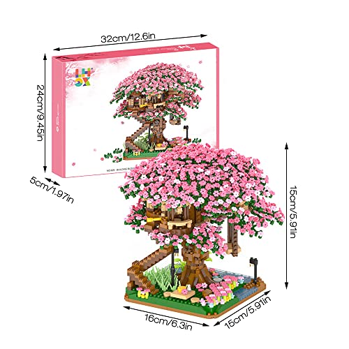 Gobesty Mini Bloques De Construcción De Kit De Árbol De Bonsái De Flor De Cerezo, 2138 Piezas Juego de Construcción de árbol Sakura, Flor Bonsái, Colección Botánica, Juguete de Construcción