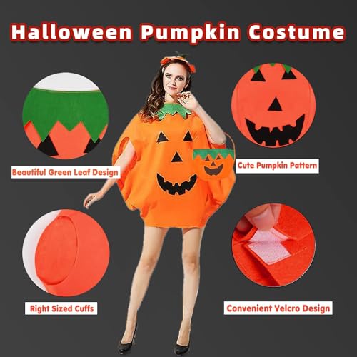 Gxlaihly Divertido Disfraz de Calabaza Mujer Hombre, Trajes de Calabaza para Halloween, con Sombrero y Canasta de Calabazas Unisex (Adulto)