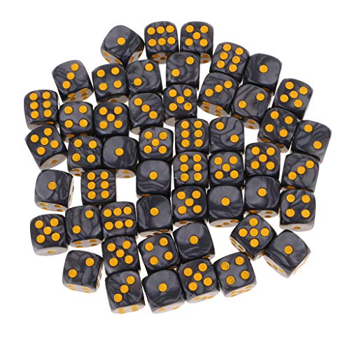 Harilla 50 Dados de Esquina Forma Forma Forma de Acrílico, Troqueles D6 de Seis Caras, 16mm para Juegos de Cartas, RPG, Negro