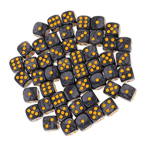 Harilla 50 Dados de Esquina Forma Forma Forma de Acrílico, Troqueles D6 de Seis Caras, 16mm para Juegos de Cartas, RPG, Negro