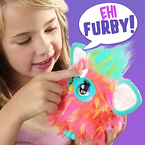 Hasbro Furby Coral - Juguete Interactivo con Control de Voz para niñas y niños a Partir de 6 años, 15 Accesorios de Moda, Juguete electrónico animatrónico para niños - Versión en italiano
