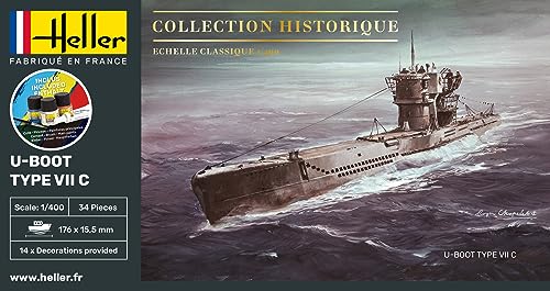 heller Maqueta submarina: Colección Historica: Starter Kit: U-Boot Tipo VII C
