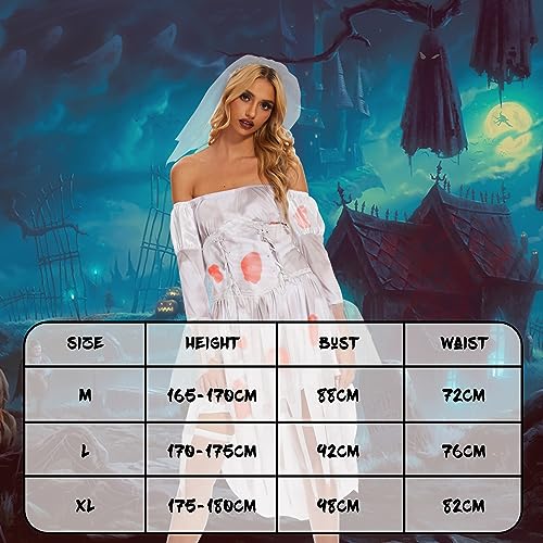 Herenear Vestido de Novia Zombie Fantasma, Disfraz de Novia Zombie para Mujer, Halloween Horror Zombie Vestido de Novia, Traje de Disfraces de Novia para Halloween Cosplay (XL)