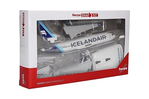 Herpa Miniatura del avión Icelandair Boeing 737 MAX 8 “Jökulsárlón” - Snap-Fit, Escala 1/200, Modelo prefabricado, maqueta de colleción, modelismo, Avion con Soporte, Figura plástico
