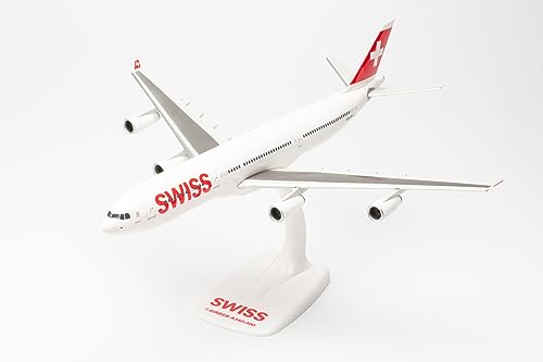 Herpa Miniatura del avión Swiss International Air Lines Airbus A340-300 “Schaffhausen - Snap-Fit, Escala 1/200, Modelo prefabricado, modelismo, Avion con Soporte, Figura plástico