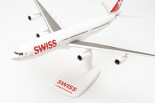 Herpa Miniatura del avión Swiss International Air Lines Airbus A340-300 “Schaffhausen - Snap-Fit, Escala 1/200, Modelo prefabricado, modelismo, Avion con Soporte, Figura plástico
