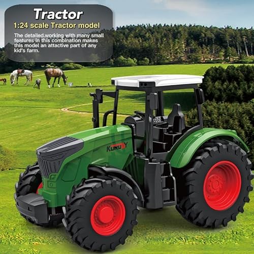 Hyrenee Juego de tractor de granja juguete conjunto tractor con remolques basculantes camiones vehículos granjero vaca para niños 3 4 5 6 años hacia arriba