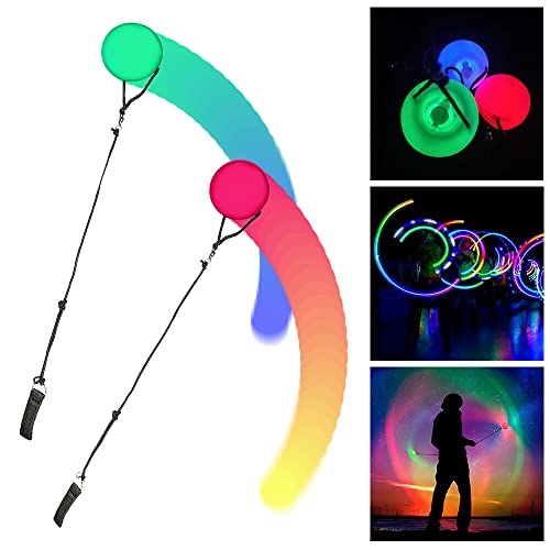 Jooheli 2 Bolas LED POI Mejoradas LED POI, Bolas de Malabares POI con Colores Arcoíris y Efecto Estroboscópico, Bolas de POI para Principiantes y Profesionales, niños y Adultos