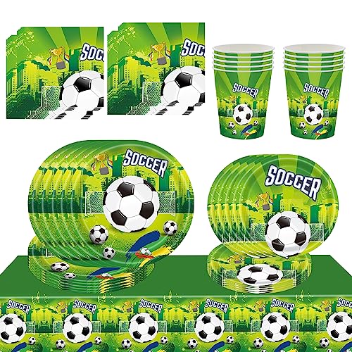 Juego de 51 piezas de decoración de cumpleaños de fútbol, fiesta de cumpleaños infantil, platos de papel, servilletas, mantel, vasos de papel, decoración de fiesta de fútbol, fiesta de cumpleaños,