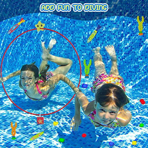 Juguetes para bucear 24 pcs, anillos, torpedo y joya de buceo, juegos para verano al aire libre piscina, niños de 4 a 12 años entrenamiento de natación