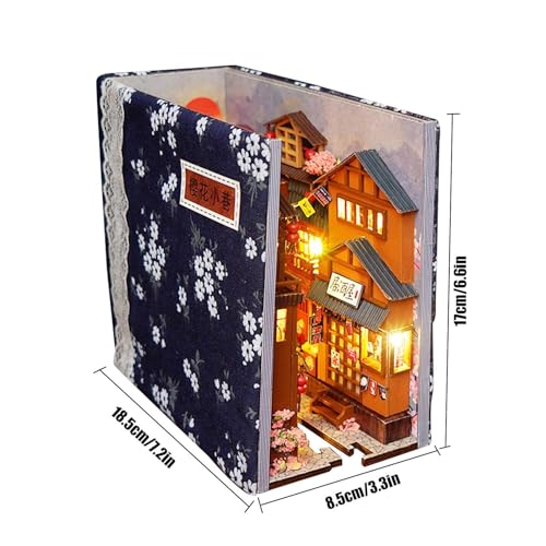 Kit De Rincón De Libros DIY - Kit De Casa De Muñecas En Miniatura De Bricolaje con Muebles Y Luz LED, Sujetalibros Artísticos De Madera, Rompecabezas 3D De Madera para Libros De Casa De Muñecas