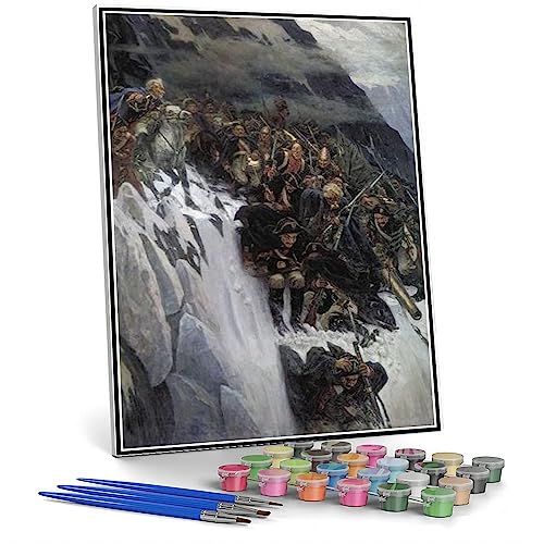 Kits de pintura por números para adultos y niños, tropas rusas bajo Suvorov cruzando los Alpes, pintura por Vasily Surikov, kit de pintura por números para niños y adultos