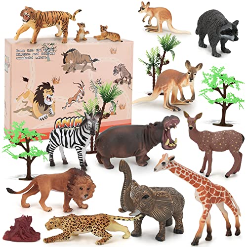 kramow 18 Piezas Juguetes Animales para niños 2 años,Figurines Juguetes de Animales Salvajes Educativo Regalo para niños niñas