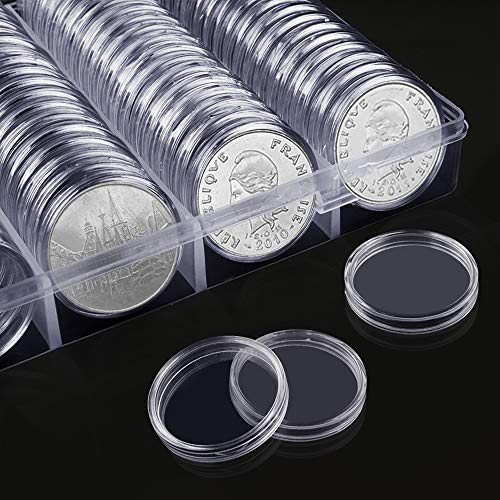 Kulannder 100 Piezas Cápsulas De Monedas, 30 mm Contenedor Almacenamiento de Caja de Plástico Conmemorativo con Caja Organizadora de Almacenamiento para Suministros de Recogida de Monedas.