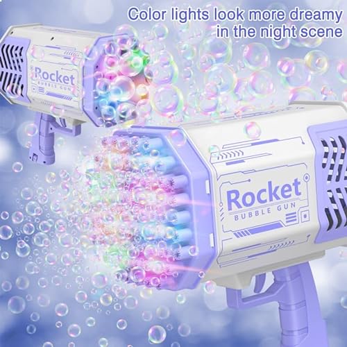 LAYPUNY Pistolas de Burbujas 69 Agujeros (10 Agujeros) con LED Light Luces Coloridas de Burbujas para Adulto Niños, Juguete de Verano, Regalos de Fiesta, Pascua (Violeta)