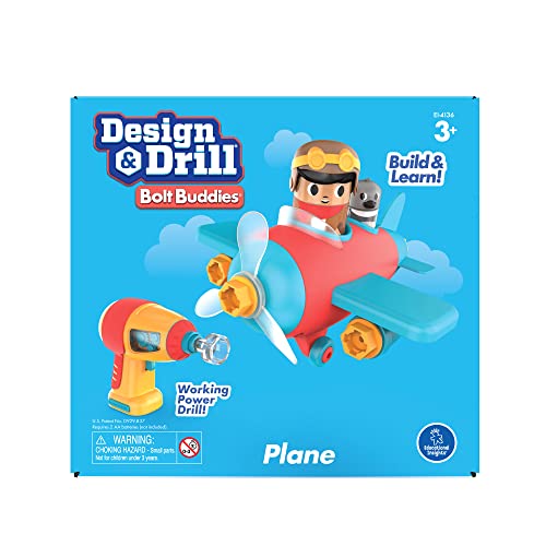 Learning Resources atornillables Bolt Buddies de Design & Drill, Set de Juegos con avión y Figura de piloto, Juguete de Ciencias y Stem, Regalo para niños de 3, 4, 5+ años, Multicolor (EI-4136)