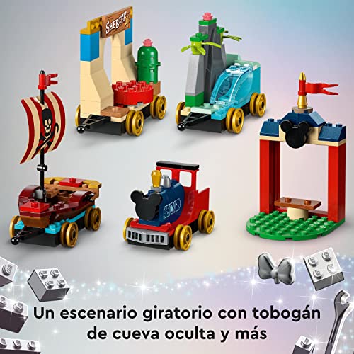 LEGO 43212 Disney Tren Homenaje a Disney, Juguete con Carrozas de Vaiana, Peter Pan y Toy Story, Figuras de Mickey y Minnie Mouse para Niños y Niñas de 4+ Años, Set del 100 Aniversario