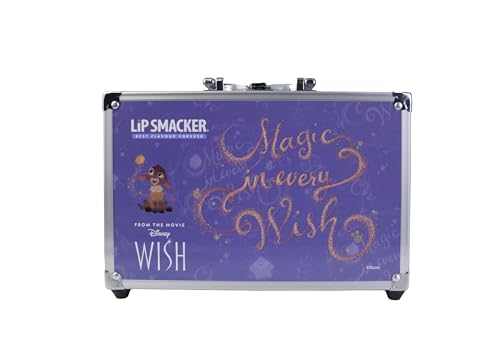 Lip Smacker Wish Makeup Traincase, Maletín de Maquillaje para Niñas, 50 piezas, con Paletas para Labios y Rostro, Esmaltes de Uñas, Accesorios para el Cabello y Espejo, Regalos de Princesas Disney