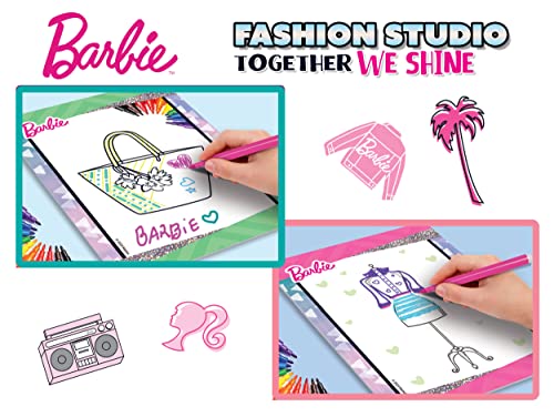 Lisciani - Barbie - Cuaderno de Bosquejos Juntos Brillones - Estudio de Moda - Modelos Para Vestir - Juego Creativo - Rotuladores de Color - Para Chicas Mayores de 4 Años