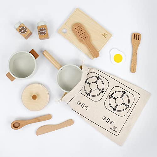 Little Log Juego de ollas y sartenes de Madera para Cocina, Juego de Cocina para niños, Accesorios de Cocina, Juegos de rol, Juguetes de Comida, Regalos para niños y niñas de 3 años en adelante