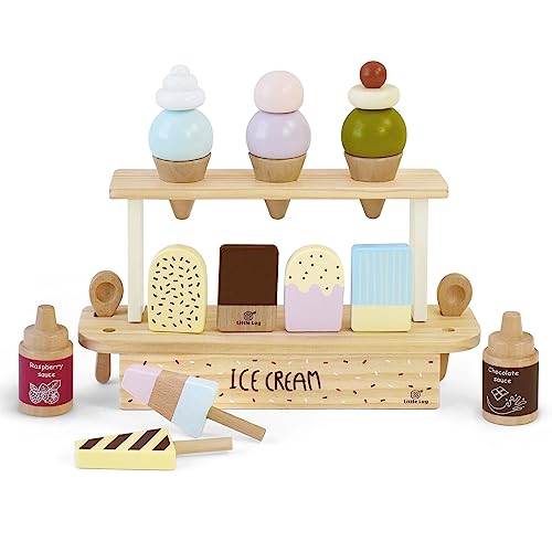 Little Log Juguete de Helado de Madera para niños Tienda de Juegos de rol Juguete de Madera Postre niño pequeño Juego de simulación Juegos de Comida Accesorios de Cocina para niños Regalos para niñas