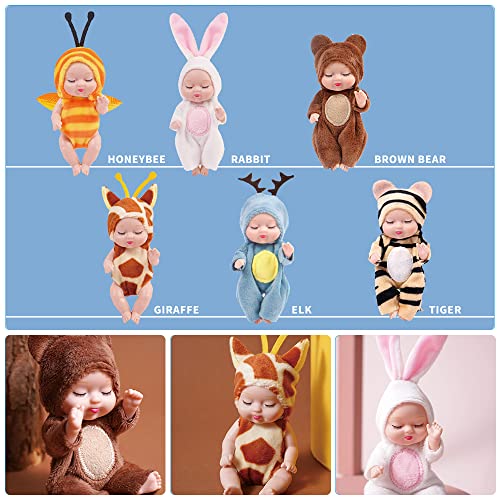 LUFEIS 6 Piezas 3,5 Pulgadas Juego de Muñecas, Muñecas Mini Reborn, Mini Figuras de Personas Juego de muñecas, para Accesorios de casa de Muñecas, Niñas Niños