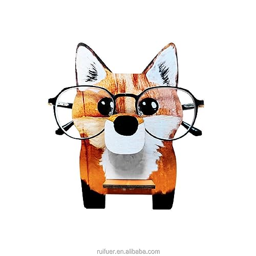 Lwuey Soporte Gafas Forma Animal, Adorable Soporte Gafas Madera Mesita Noche Exhibidor Gafas Sol Joyas Elegante Soporte Espectáculos Relojes Hogar Oficina Mesa Regalo (Zorro)