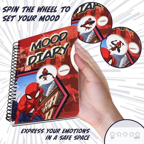 Marvel Spiderman Diario para Chicos Avengers - Agenda de Emociones con Pegatinas, Cuaderno y Bolígrafo - Set Material Escolar Spiderman - Regalos Navidad