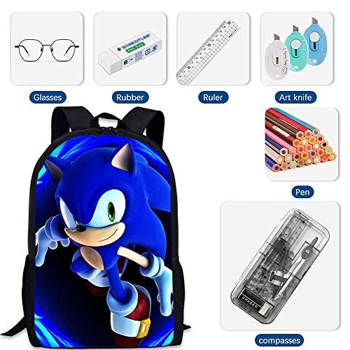 Mochilas Infantiles de Dibujos Animados en 3D de Sonic the Hedgehog Juego Impreso Material Escolar para Niños Mochila para Colegio Viajes Deportes (44 x 29 x 12,5 cm)