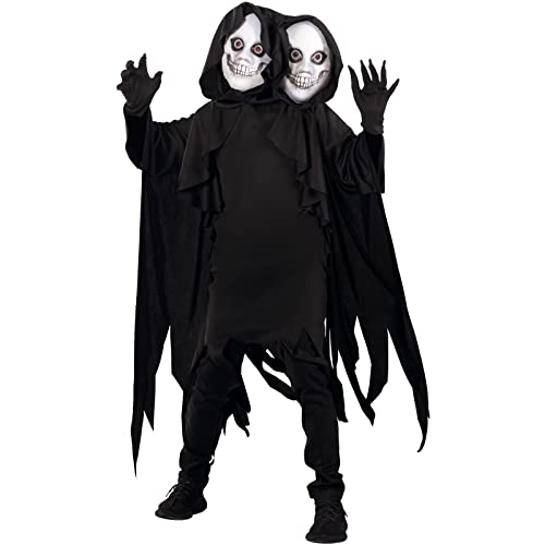 Morph Costumes Premium - Disfraz Muerte Niño, Disfraz Parca 2 Cabezas, Disfraz de la Parca Niños, Disfraz Fantasma Niño, Disfraz Halloween Niño Muerte Talla M